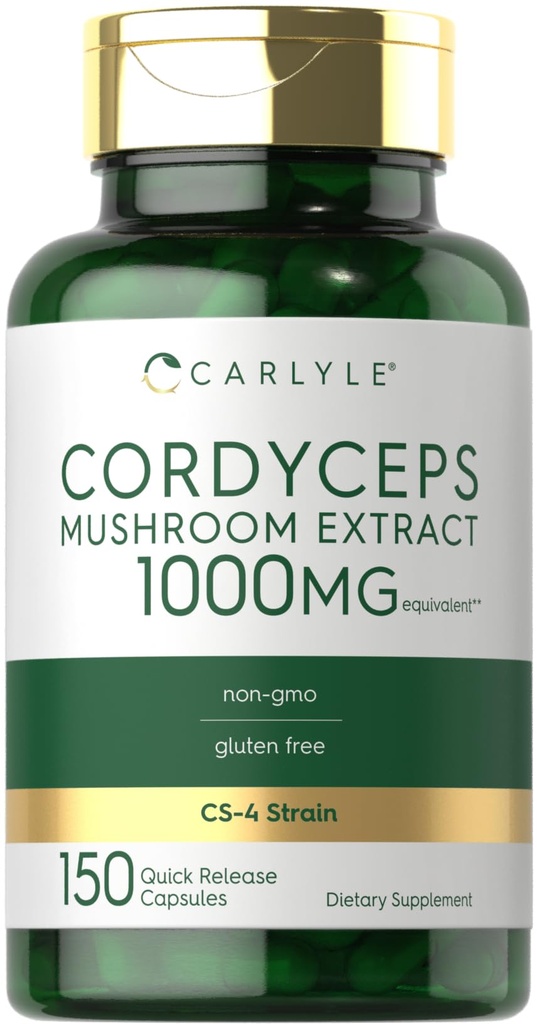 Carlyle Cordyceps Mushroom Capsules 1000mg | 150 greve | CS-4 Strain Mushroom Extract | Non-GMO och Gluten Free
