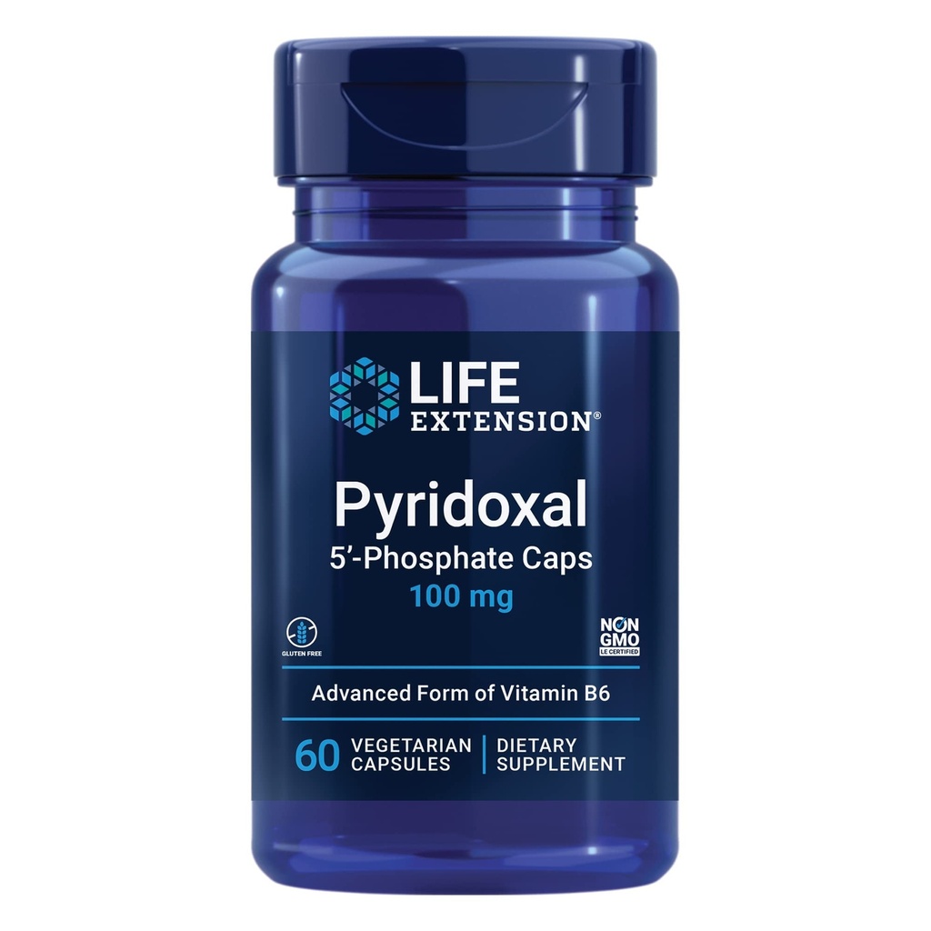 Livslängd Pyridoxal 5-fosfatkapslar-Vitamin B6, 100 mg, Bioaktiv B6 för kardiovaskulär, njur och nervhälsa-glutenfri, icke-GMO, vegetarisk-60 vegetariska kapslar