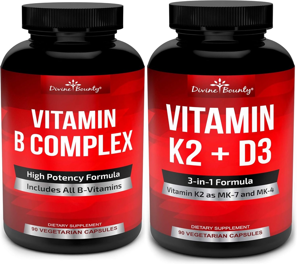 Divine Bounty Super B Complex Vitamins & Vitamin K2 med D3 Bundle