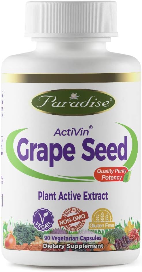 Paradise Herbs Vegetariska kapslar, Aktivin Grape Seed med Amla, 90 greve
