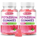 2 Pack kalium gummies, kaliumklorid 1000mg för vuxna, sockerfri kalium tillskott gummies stöd Electrolyte Balance & Leg kramper för kvinnor och män, hallon smak, 120 greve