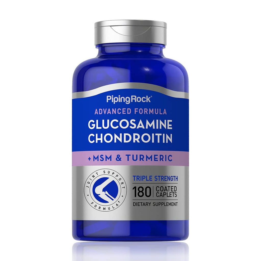 Piping Rock Glucosamine Chondroitin MSM Turmeric | 180 Caplets | Triple Strength | Avancerat tillskott | Non-GMO, Gluten Free