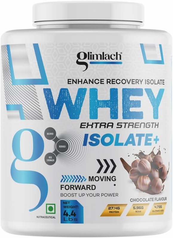 GLIMLACH Whey Extra Strength Isolate + Proteinpulver för muskelstöd och återhämtning, Vegetarian - Primär Källa Whey Isolate (4.4LBS, Chocolate)