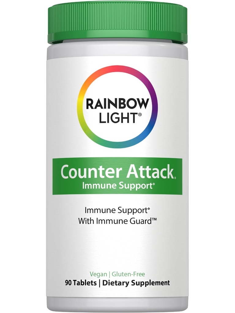 Rainbow Light Counter Attack Immune Support, Dietary Supplement Ger Immune Support, Med Vitamin C, Zink och 3 Målade Herbal Blends, Vegan och Gluten Free, 90 Count