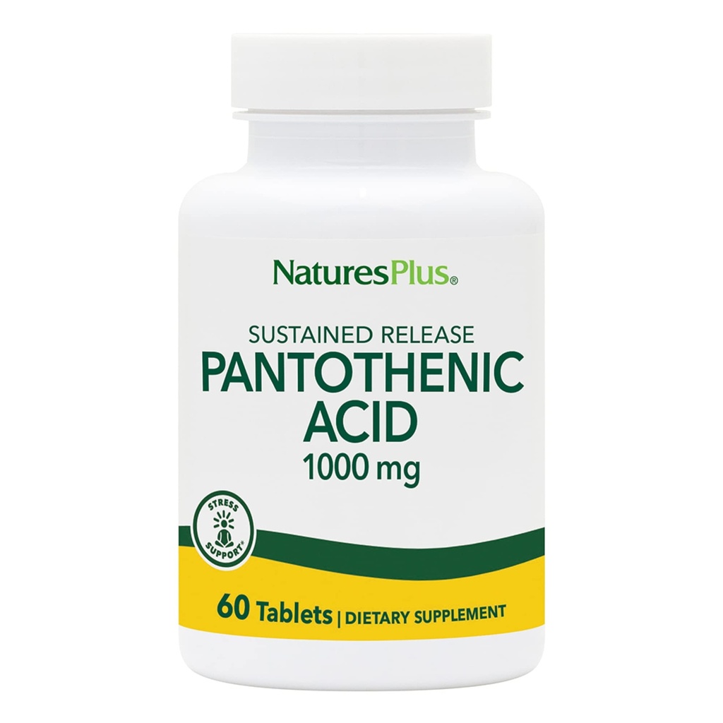 NaturesPlus Pantothenic Acid, Sustained Release - 1000 mg, 60 tabletter - Vitamin B5 Supplement - Vegetarisk, Glutenfri - 60 portioner
