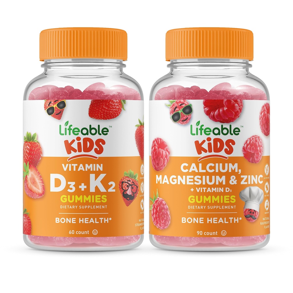 Livlig vitamin D3 + Vitamin K2 Kids + Calcium Magnesium & Zink Kids, Gummies Bundle - Great Tasting, Vitamin Supplement, Gluten Free, GMO Free, Chewable Gummy