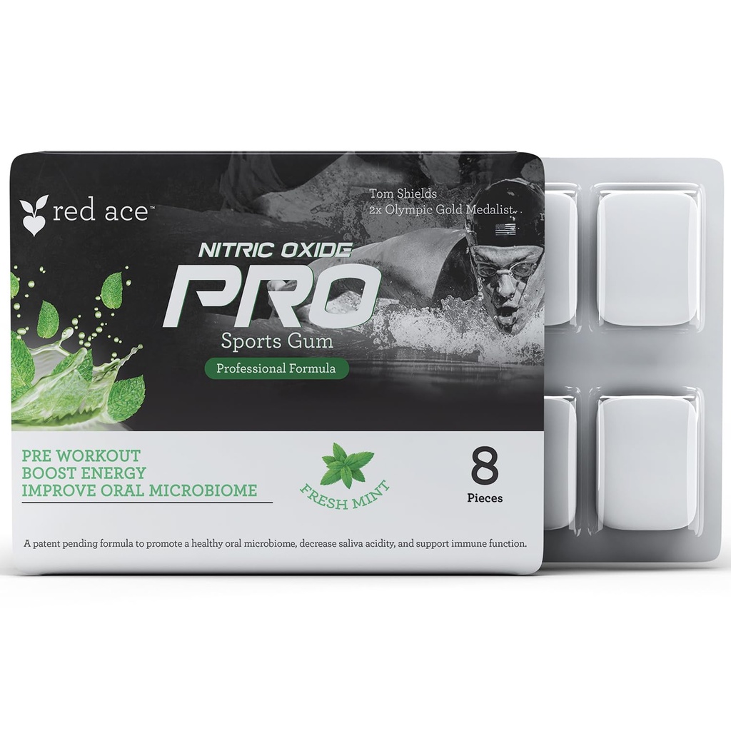 Red Ace Nitric Oxide PRO Sports Chewing Gum med C-vitamin och Zink Citrate - 8 stycken (Fresh Mint)