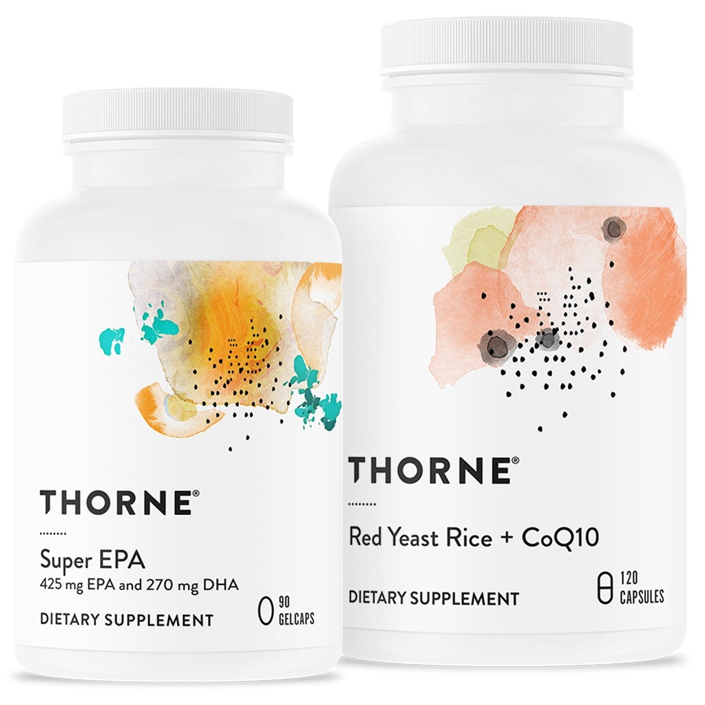 THORNE - Super EPA och Red Yeast Rice & CoQ10 Bundle - stöder Cardiovascluar, gemensamma, hjärna och hudhälsa - 90 till 120 portioner