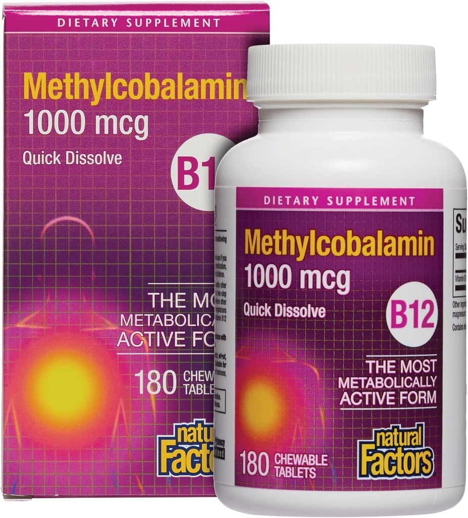 Naturliga faktorer, vitamin B12 Methylcobalamin 1,000 mcg, erbjuder den mest metaboliskt aktiva formen av B12, snabbt lösa tabletter