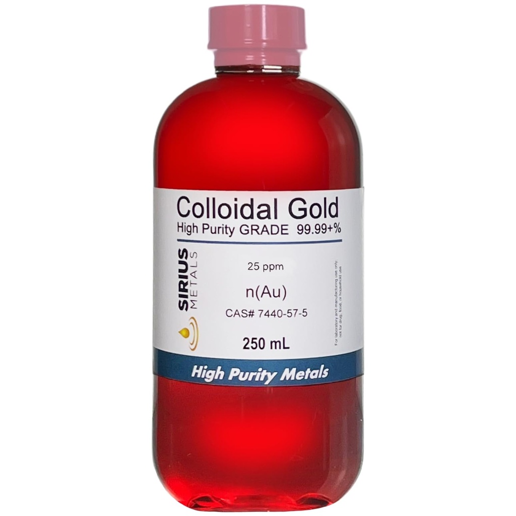 True Colloidal Gold - 25 ppm - 99,99 +% Purity - 250 ml (8,45 Fl Oz) i Clear BPA-Free Plastic Bottle - Tillverkad i USA