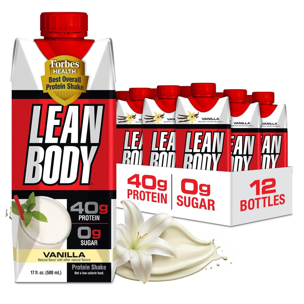 Lean Body Ready-to-Drink Vanilla Protein Shake, 40g Protein, Whey Blend, 0 Sugar, Gluten Free, 22 Vitaminer & Minerals, 17 Fl Oz (Pack av 12) LABRADA
