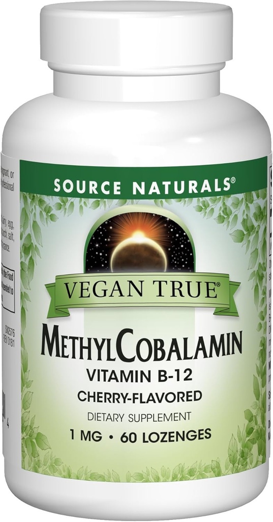 Källa Naturals Vegan Methyl Cobalamin, vitamin B-12 Cherry smaksatt kosttillskott, 1 Mg - 60 Lozenges