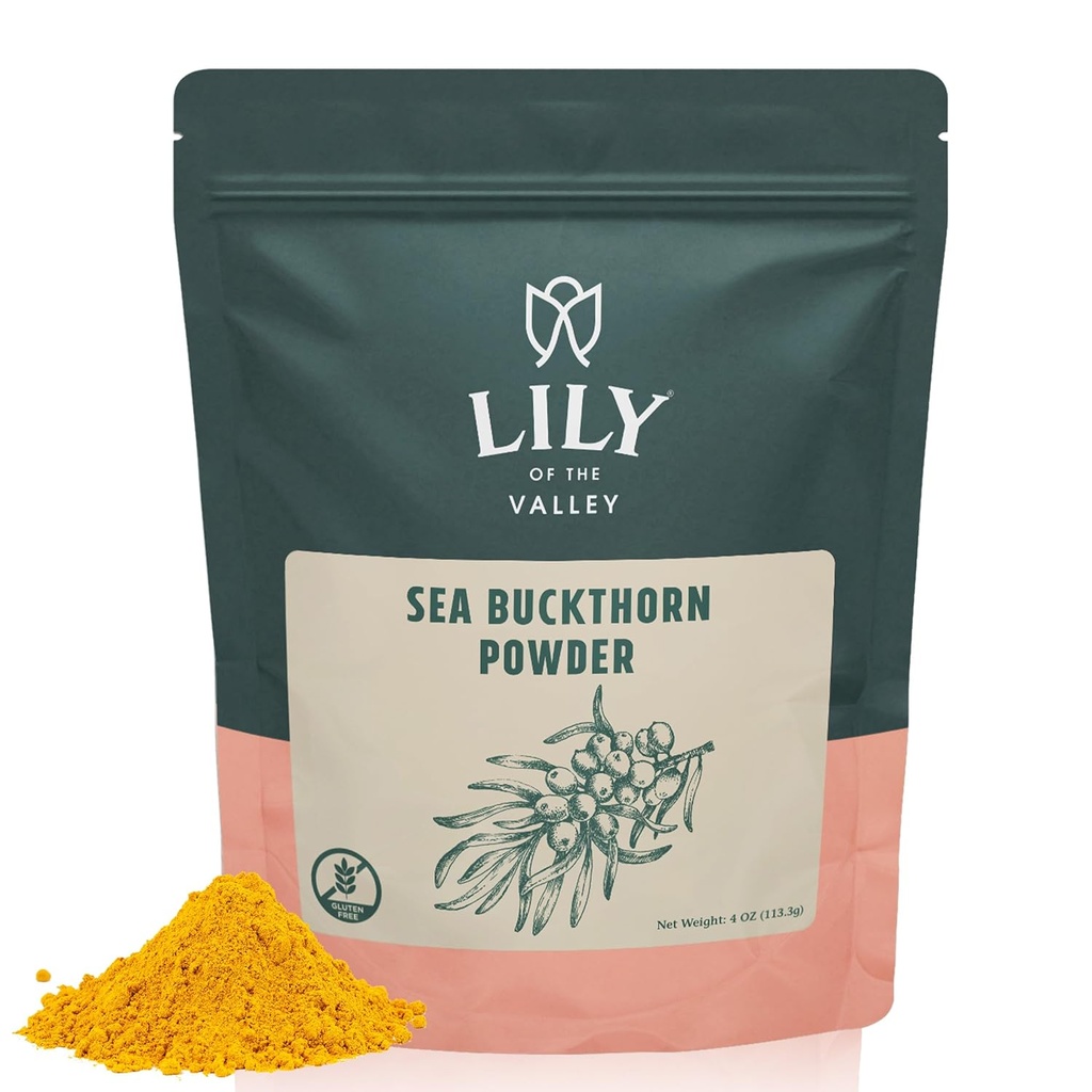 Lily of the Valley Sea Buckthorn Powder - Rhamnus Cathartica - No Added Sugar - Tart Berry Taste - Vegan & Gluten-Free - Packad i återförsäljningsbar påse (4oz, 113g)
