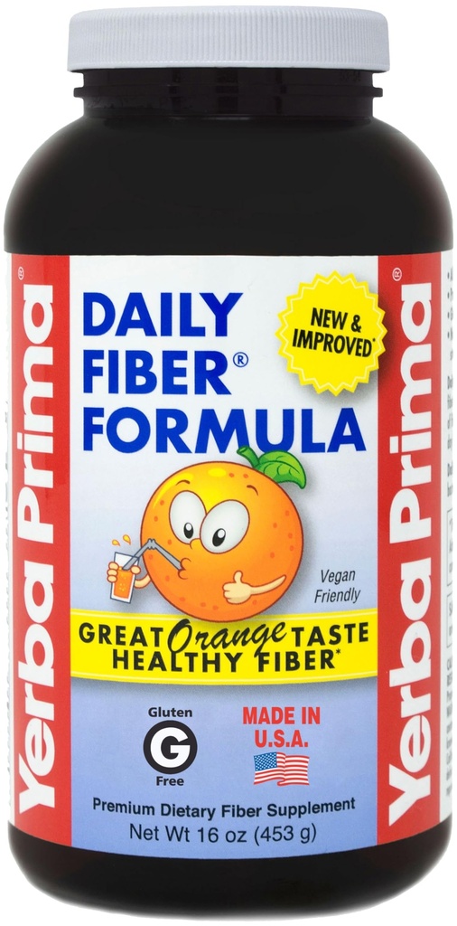 Yerba Prima Orange Daily Fiber Formel 1 pund - Icke-GMO, Gluten Free, Made in the USA, Utsökt naturlig orange smak