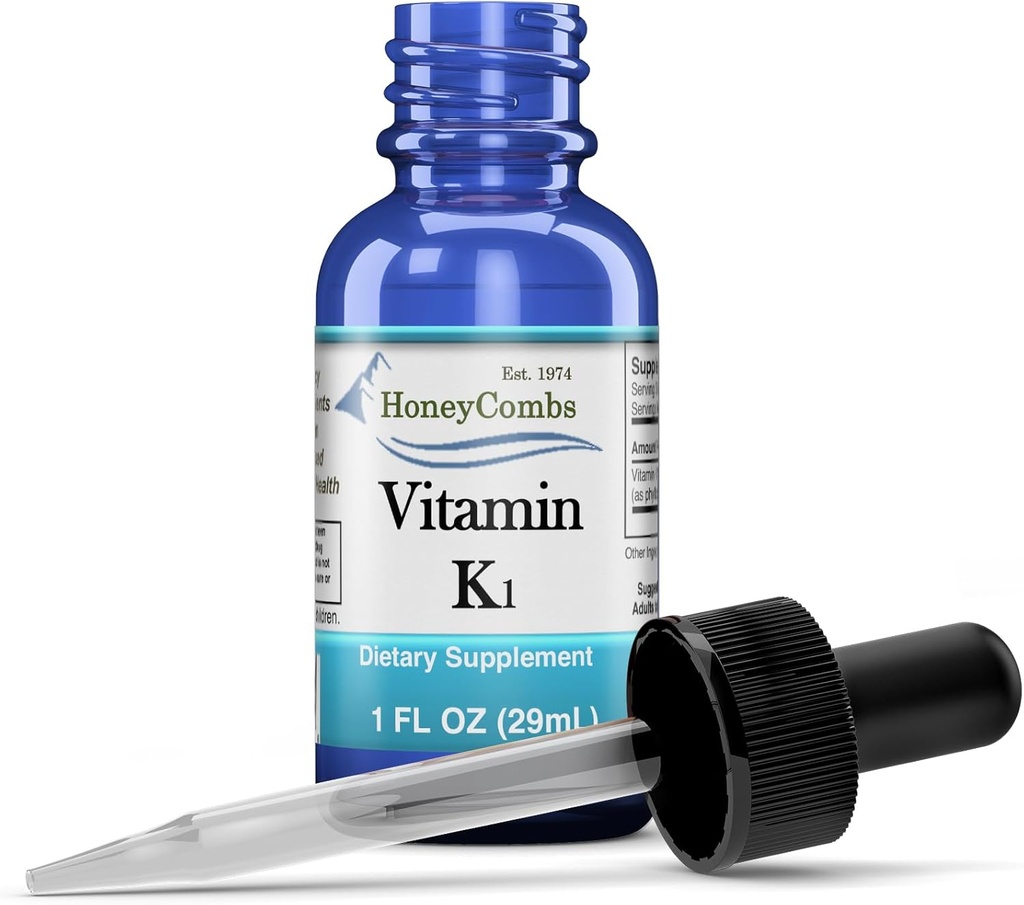 Vitamin K1 Liquid Drops - Made in USA - Natural High Potency Phylloquinone for Men, Women, Children, & Newborns Great for Dark Undereye Circles - Bulk Sizes Also Available