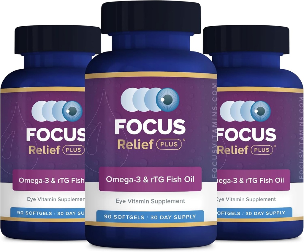 Focus Relief Plus Dry Eye Formel (270 ct. 90 Day Supply) Dry Eye Omega 3 Supplement - Dry Eye Relief Supplement - Omega 3 Fish Oil för torrt öga