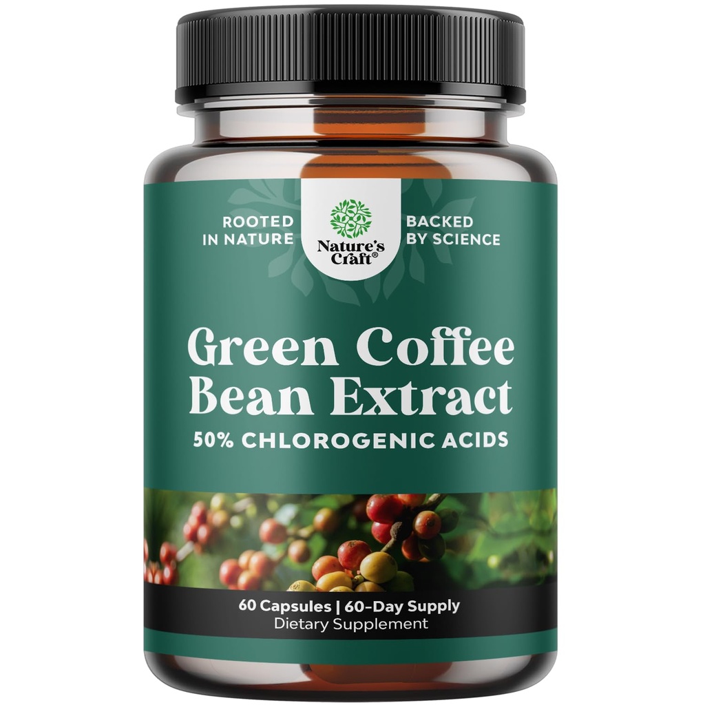Green Coffee Bean Extract for Metabolism Support - Green Coffee Beans Chlorogenic Acid Supplement for Body Weight Maintenance & Diet Support - Herbal Capsules for Energy and Immune Help - 60 Count