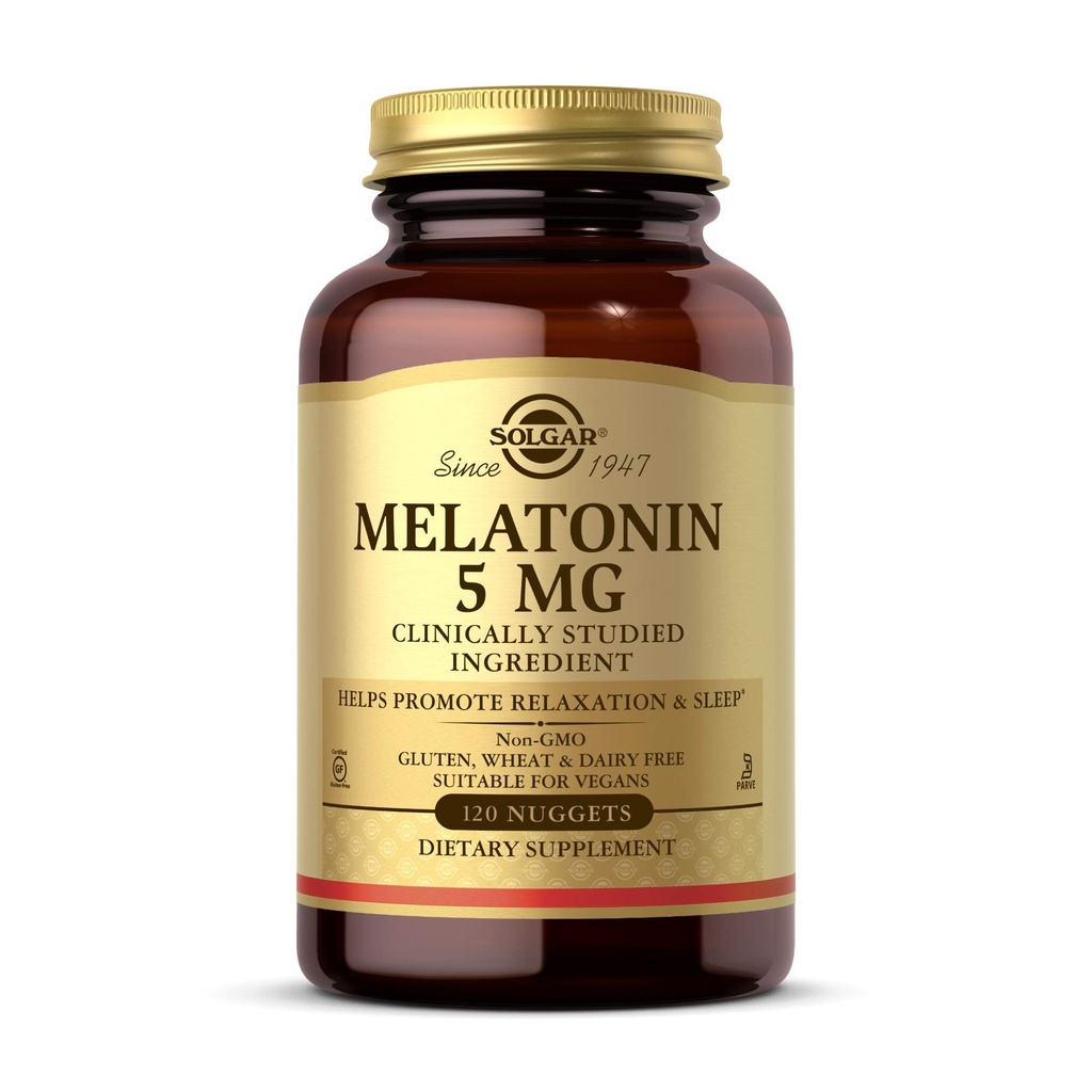 Solgar Melatonin 5 mg, 120 Nuggets - Hjälper till att främja avkoppling och vila - Kliniskt Studerade Melatonin - Vegan, Gluten Free, Dairy Free, Kosher - 120 portioner
