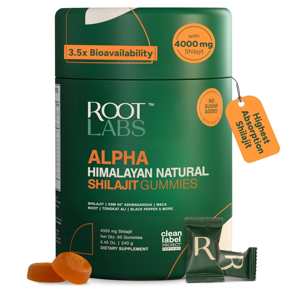 10-i-1 Alpha Shilajit Gummies | 4000 mg Pure Himalayan Shilajit, Tongkat Ali, Maca Root, 75% Fulvic Acid | ShilAbsorb Bioavailability Tech | Sugar-Free Vegan, 85 + Trace Minerals | 60 Pack