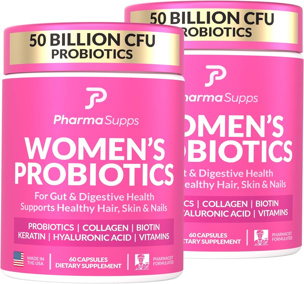 ADVANCED Women's Probiotics for Gut Health - Hair, Skin, & Nails Vitamins Support - 50 miljarder CFU w / Collagen, Biotin & Keratin - Probiotisk tillskott för Digestive Health & Bloating Relief, USA-Made