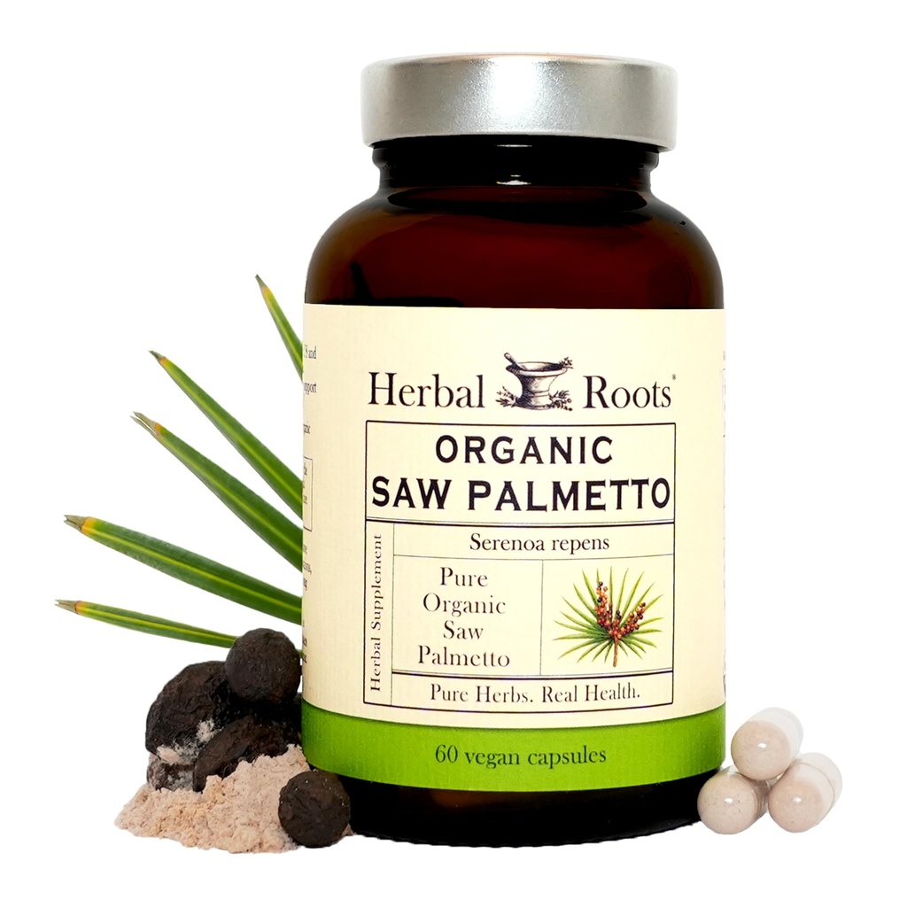 Herbal Roots Organic Saw Palmetto Capsules | 1000 mg per portion | 60 Organic Vegan Capsules