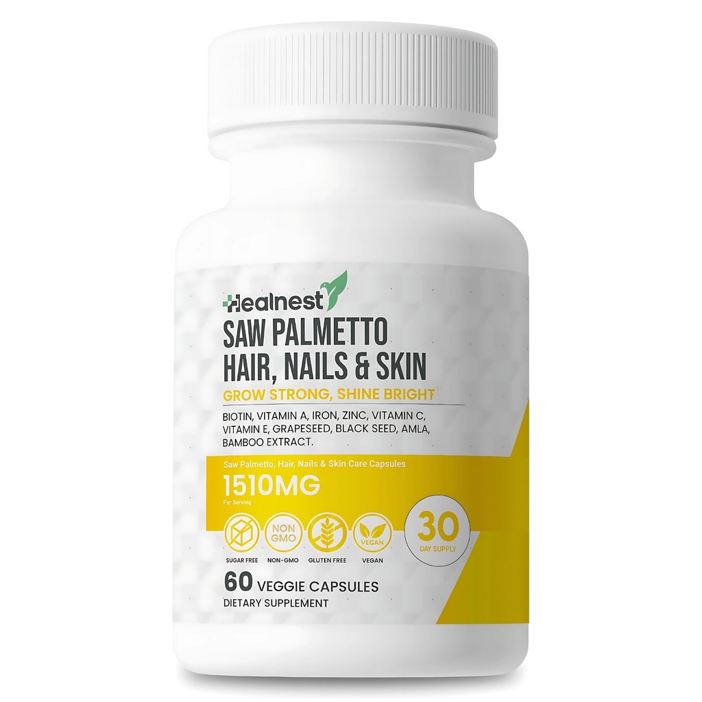 Hår, naglar och hudvård med - Saw Palmetto, Biotin, Amla - 60 icke-GMO, Gluten Free, Veggie kapslar för män och kvinnor