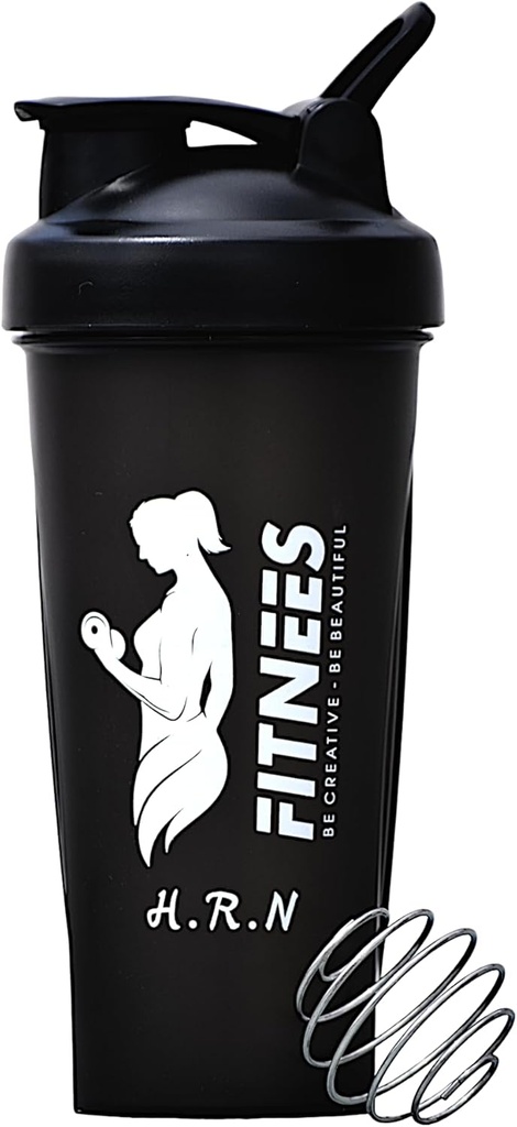 H.R.N 20 Ounce Protein Shaker Bottle för kvinnor, Protein Shaker Bottle, Shaker Bottle Perfect för Pre och Post Workout, Shaker Cup för proteindryck, Cocktail Shaker Cup | [BLACK].