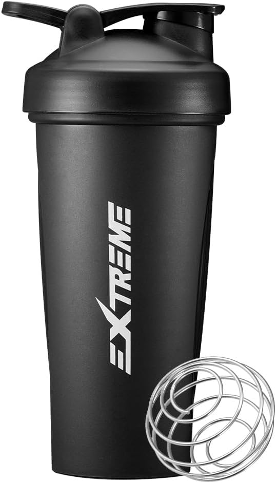 EXTREME Classic Shaker Bottle med Wire Whisk, Perfekt för Protein Shakes och Pre Workout, Leak Proof Shaker Cups, BPA Free, Dishwasher SAFE, 24 Ounce, Black