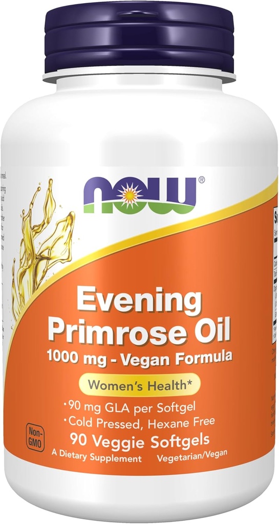 Nu livsmedelstillskott, kväll Primrose Oil 1000 mg, Cold Pressed, Hexane Free, Vegan Formel, 90 Veg Softgels