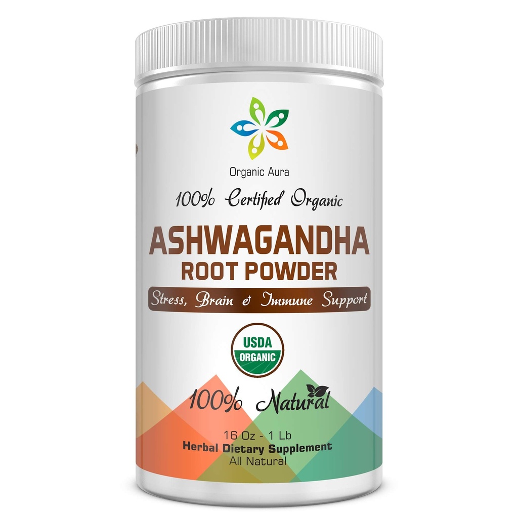 Certifierad organisk Ashwagandha Root Powder 16Oz -1Lb naturlig stress, hjärna och immunstöd. Förbättrar övergripande hälsa. Raw Superfood. 100% naturlig växtbaserade