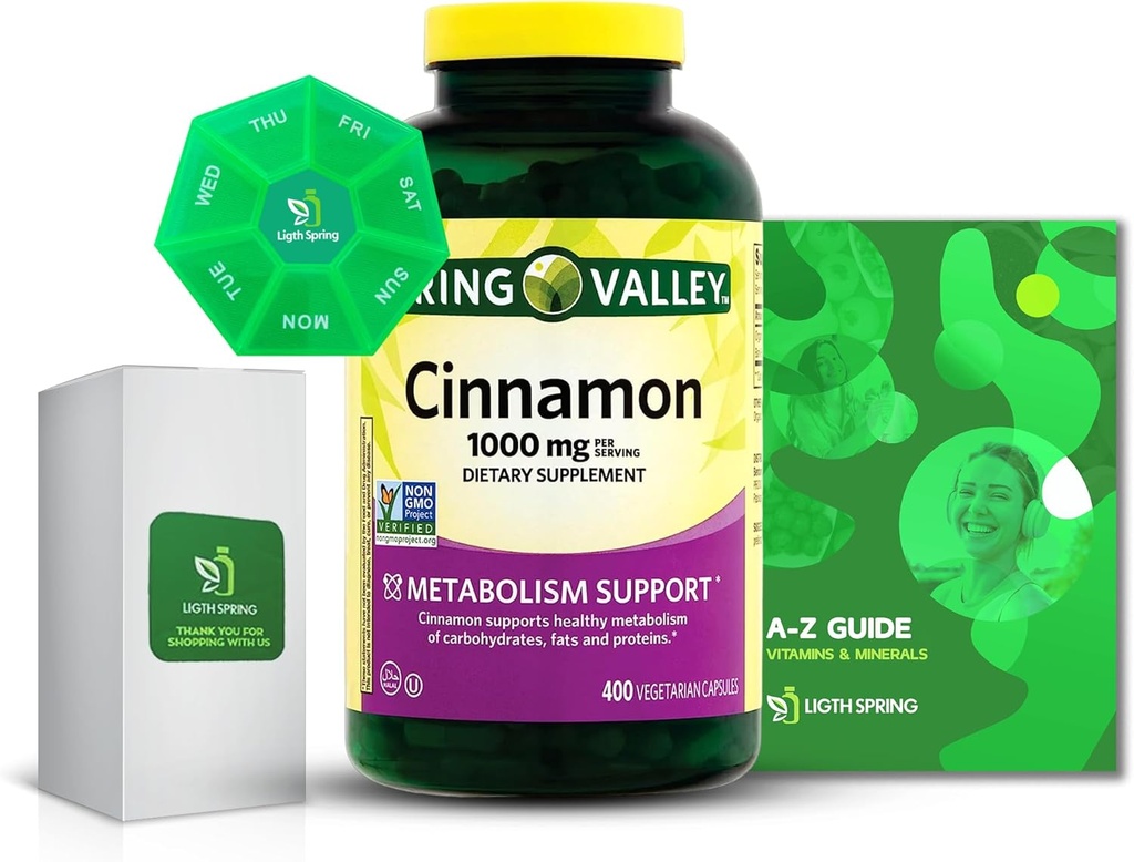 Cinnamon 1000mg Kosttillskott kapslar, 400 greve med Bundle Exclusive Better Ligth & Spring Guide
