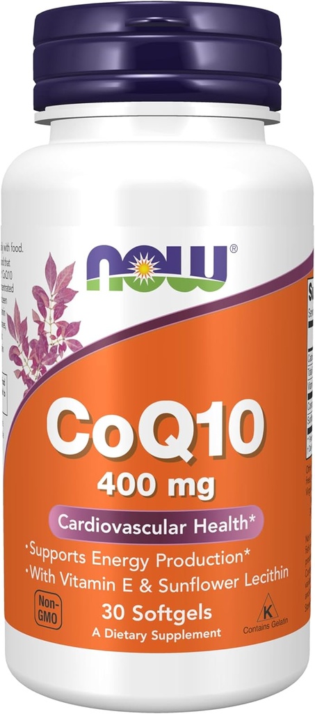 NOW Foods Supplements, CoQ10 400 mg, Pharmaceutical Grade, All-Trans Form producerad av Fermentation, 30 Softgels