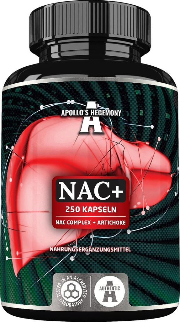 APOLLO: s HEGEMONY NAC + 600 mg - N-Acetyl L-Cysteine och Artichoke Extract, 250 Vegan kapslar, 8 månaders leverans, Amino Acid Dietary Supplement för att stödja lever- och matsmältningsfunktioner