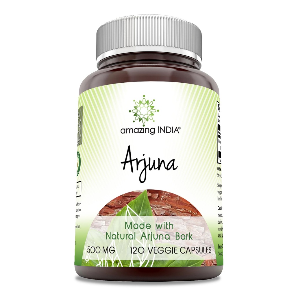 Fantastiska Indien Arjuna (Made with Natural Arjuna) 500 Mg Supplement | Vegetariska kapslar | Icke-GMO | Glutenfri | Made in USA (1 Pack | 120 greve)