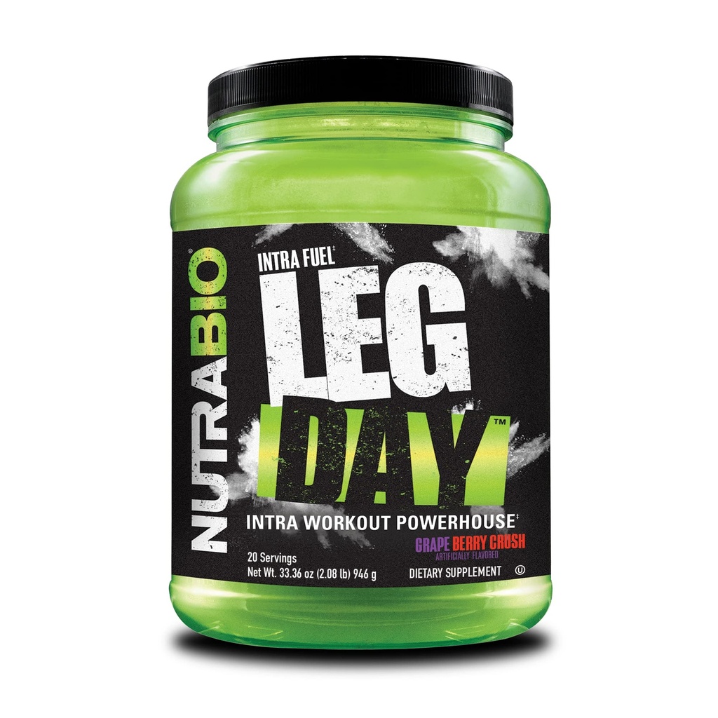 NutraBio Leg Day Intra Workout Powder - Avancerad Carb Supplement med Cluster Dextrin & Electrolytes - Carb Powder med EAAs / BCAAs - Cyclic Dextrin för prestanda - Grape Berry, 20 portioner