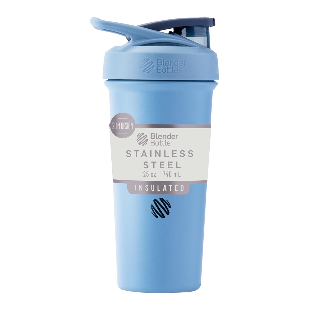 BlenderBottle Sport Sleek Insulated Stainless Steel Shaker Bottle med Wire Whisk, 25-Ounce, Dusty Blue - Protein Shakes & Hydration för idrottare & Fitness Enthusiasts, Easy Mixing, Slim Easy to Hold, håller Drinks Cold, Lockable Lid