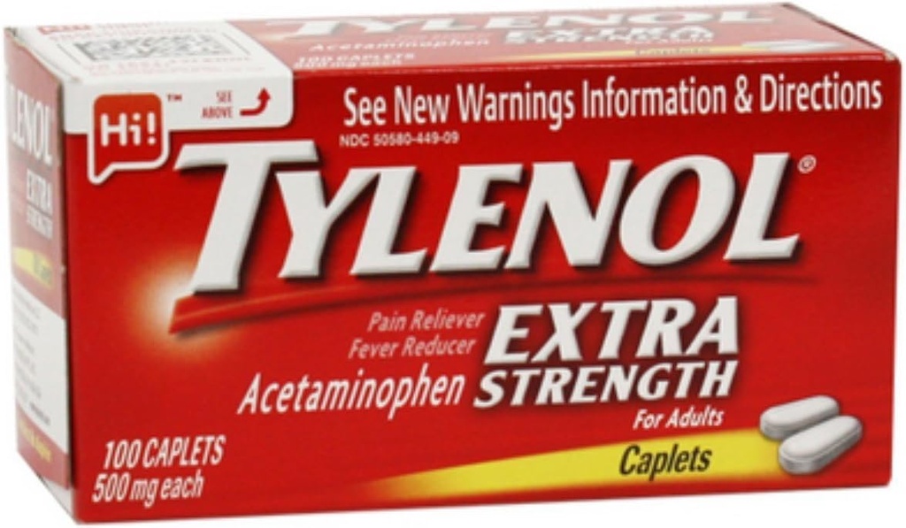Tylenol Extra Strength Acetaminophen, 500 mg Caplets, 100 greve