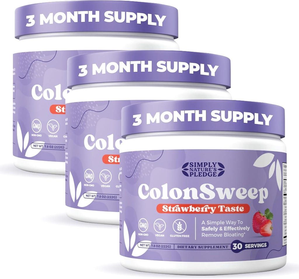 ColonSweep - Strawberry Flavored Probiotic Psyllium Husk Powder Colon Cleanser,7.8 oz. Fiber Supplement Support for Gut Health - Cleanse for Bloating Relief & Detox- 30 Servings (Pack of 3)