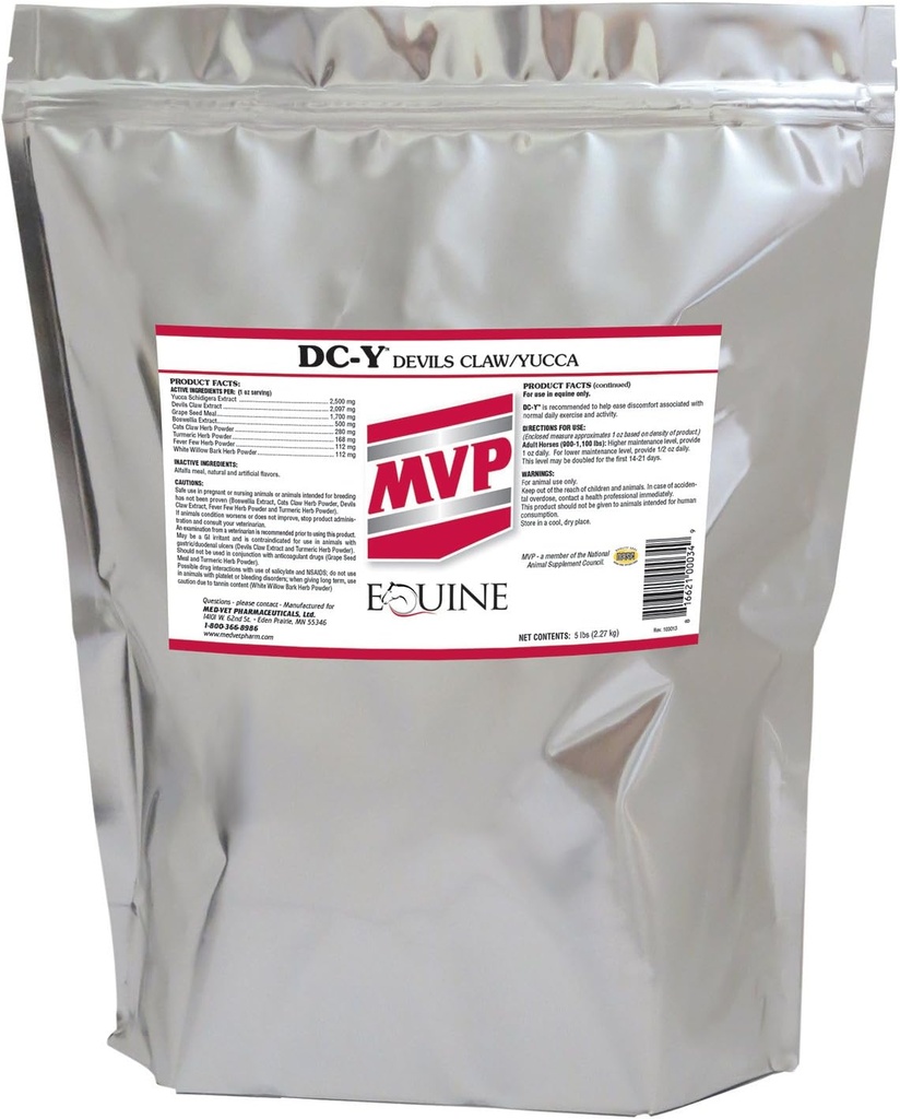 MVP DC-Y (5lb) hjälper till att minimera värk och tonvikt associerad med varje dag aktiviteter i hästar.