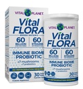 Vital Planet - Vital Flora Immune Support Probiotic, 60 miljarder CFU, 60 Diverse Strains, 7 Organic Mushroom Supplement Blend med Prebiotika, Shelf Stable Digestive Health Probiotics 30 Capsules