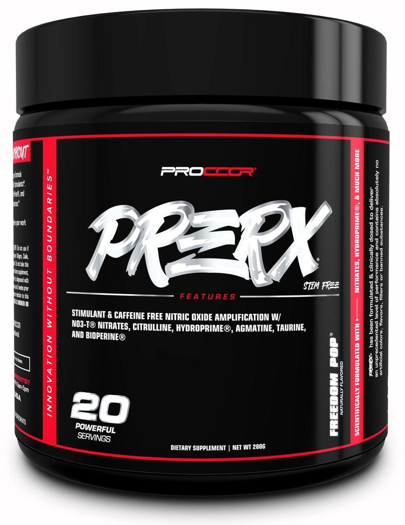 PreRx koffeinfri version - helt kliniskt doserad, vetenskapligt formulerad prestationsprestation med nitrater, naturligt smaksatt - 20 portioner (Freedom Pop)