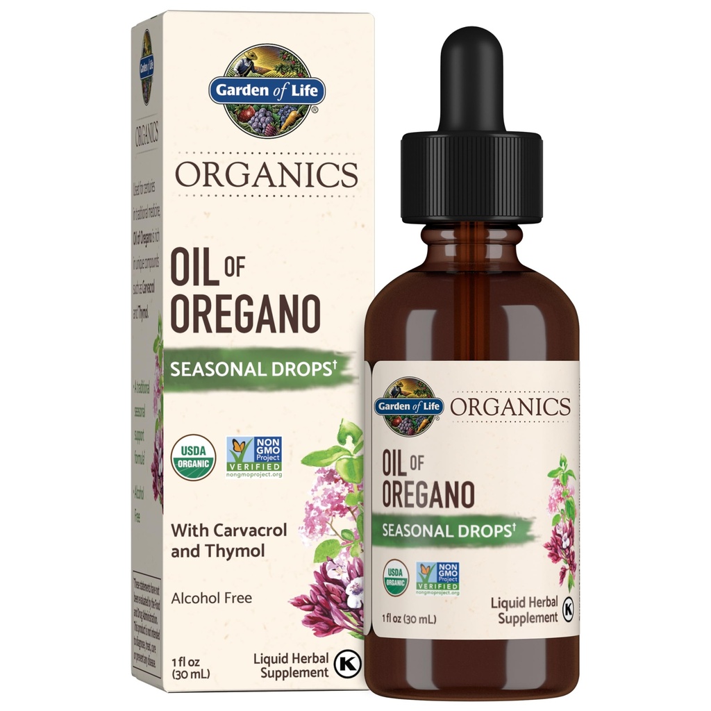 Garden of Life Organics Oil of Oregano Seasonal Drops 1fl oz (30 ml) Liquid, koncentrerad växtbaserad immunstöd - Alkoholfri, organisk, icke-GMO, Vegan & Gluten fri växtbaserade tillskott