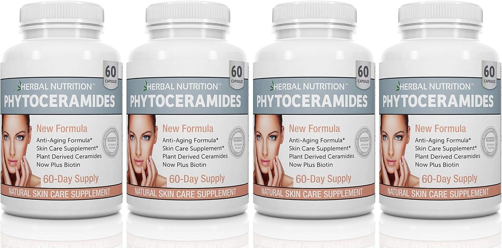 Herbal Nutrition Phytoceramides Rice Baserat med Biotin Vitamin A C D och E, 4 flaska Pack 40mg