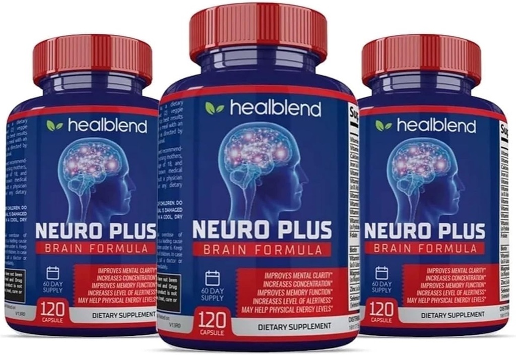 Neuro Plus Brain & Focus Formel - Brain Booster Supplement, stöder mental klarhet och fokus - Förbättrar koncentration och mental energi - 120 kapslar (3 Pack)