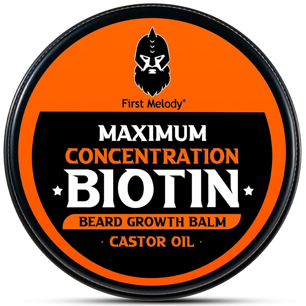 Beard Balm, 2X Concentration Biotin, med Castor Oil och Argan & Jojoba Oils, främjar skäggtillväxt, stilar, stärker och mjuknar skägg & mustascher, 2 Ounce