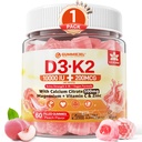 Vitamin D3 K2 Gummies 5000IU / 10 000 IE med 500mg Calcium + K2 (MK-7) 200mcg, Magnesium, Vitamin C & Zink, Extra Styrka - Ultimate Absorbency för ben, muskler, tänder, Vegan, 60 Count (Pack av 1)