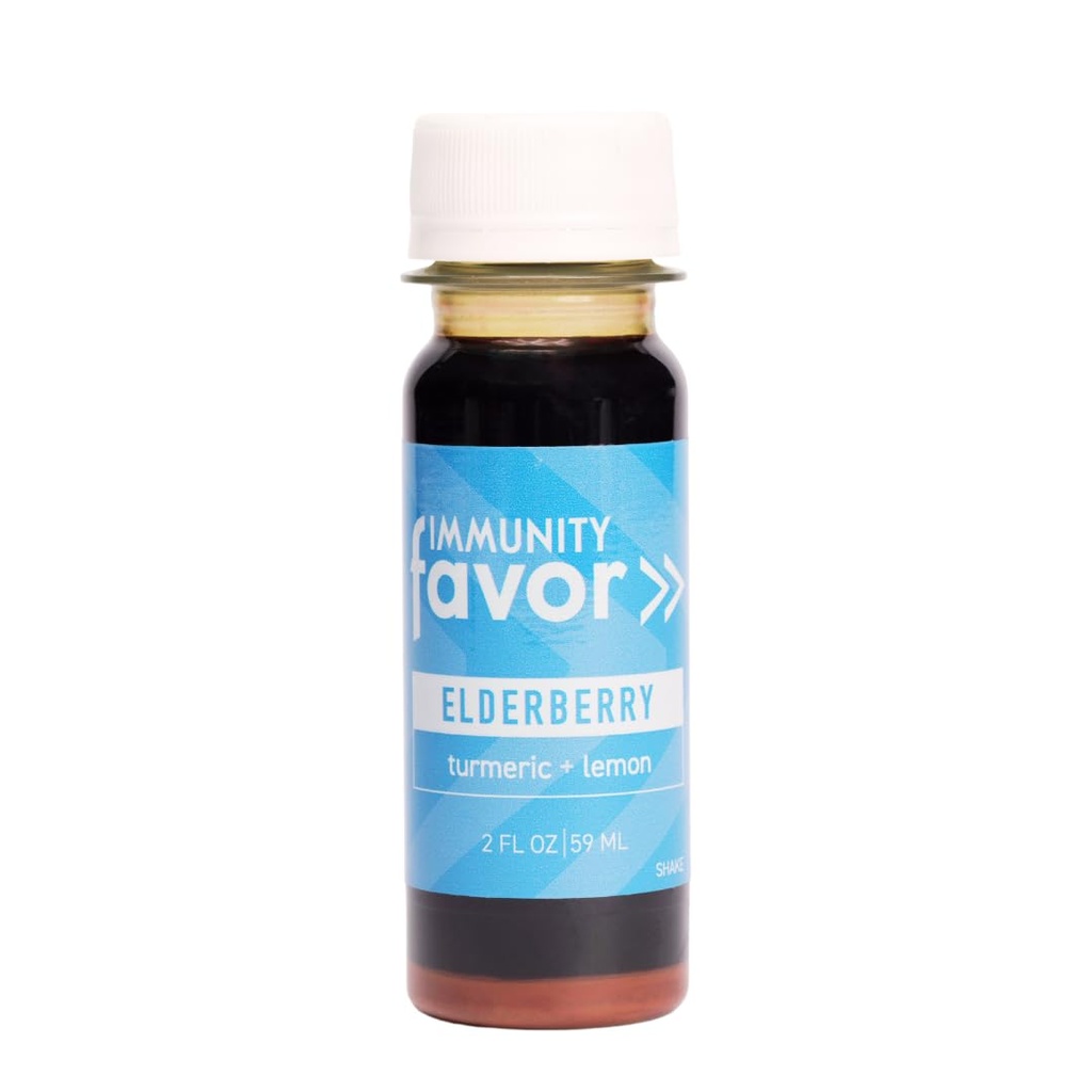 Favor Elderberry Immunity Shot - Natural Wellness Shots with Turmeric and Lemon - Drink for and Immunity Boost, Vitamins & Nutrients, & Daily Wellness - 12 Pack (2oz Each)