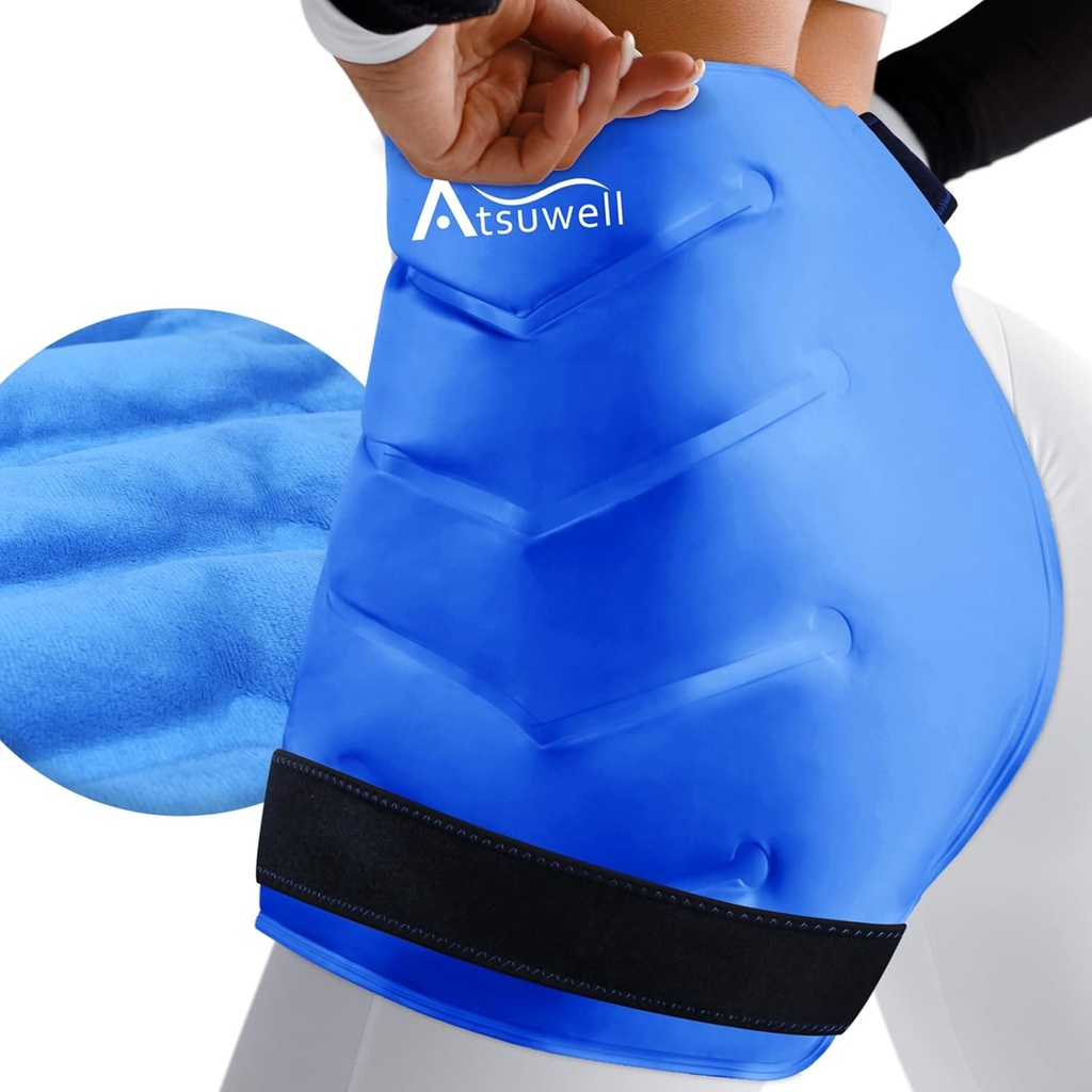 Atsuwell XL Hip Ice Pack Wrap, Gel Cold Pack för Hip Care, Återanvändbar Ice Pack för Hip Replacement, Soft Plush Lined Cold Compress för Hip, Knee, Back, Blue