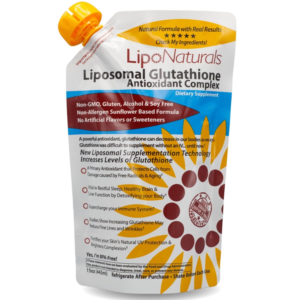 Lipo Naturals Liposomal Glutathione Complex Liquid (30 Doser) - Natural Formel Immunity + Liver Health + Anti-Aging Support med vitamin C - Vegan, Kina-Free (15oz / 443ml)