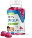 Viteey Vitamin D3 Kids Gummies 25mcg 1000 IE - Bone Health, Immune Health, Joint Muscle Support - Vegetarian, Gelatin Free, Gluten Free, GMO Free - Tasty Chewable Berry smaksatt